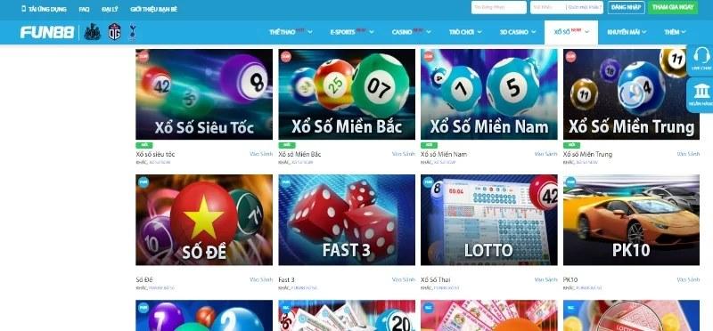 Đa dạng loại hình xổ số FUn88 cho bet thủ lựa chọn
