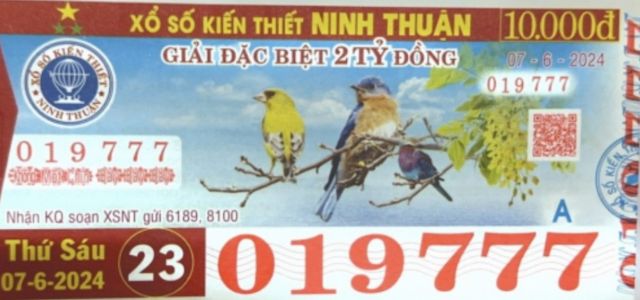 Ví dụ minh họa vé xổ số kiến thiết tỉnh Ninh Thuận ngày 07/6/2024 Ví dụ minh họa vé xổ số kiến thiết tỉnh Ninh Thuận ngày 07/6/2024