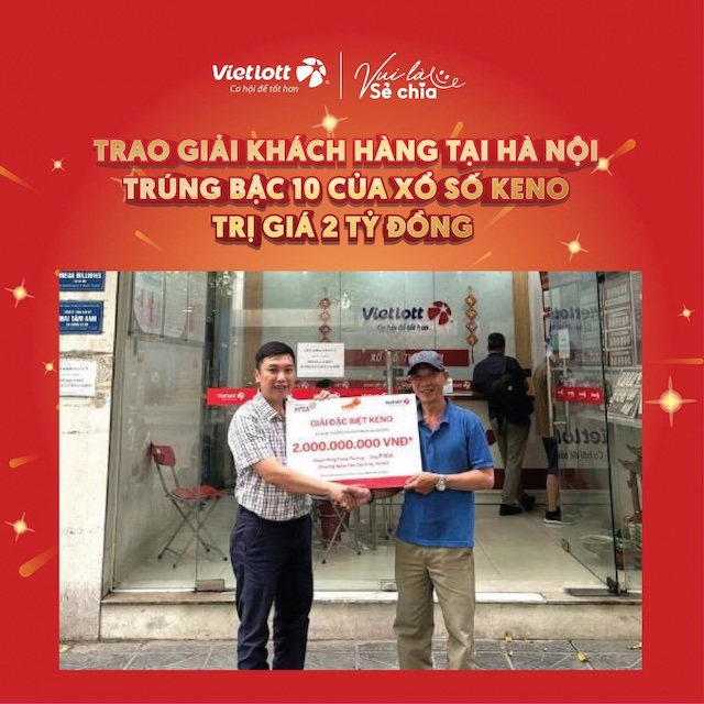 Khoảnh khắc người chơi nhận giải thưởng của xổ số Keno Vietlott
